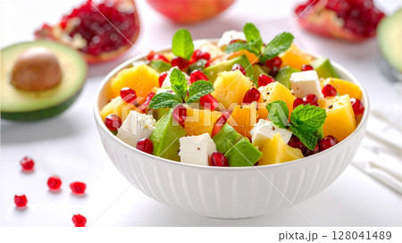 パイナップルとアボカドとザクロとクリームチーズのサラダ 128041489