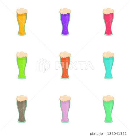 Set of 9 alcoholic beer foamy colorful cocktails - Vector 128041551