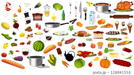 Realistic products, vegetables and fruits on a white background - Vector Realistic products, vegetables and fruits on a white background - Vector 128041558