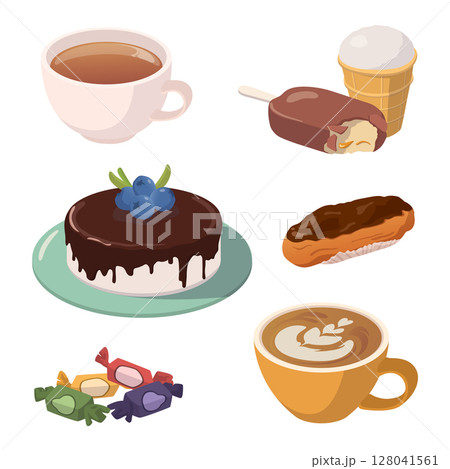 Set of various sweets on white background - Vector Set of various sweets on white background - Vector 128041561