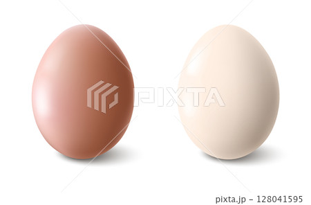 Big realistic chicken eggs with shadow on white background - Vector Big realistic chicken eggs with shadow on white background - Vector 128041595