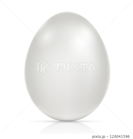 Big realistic white chicken egg with shadow on white background - Vector Big realistic white chicken egg with shadow on white background - Vector 128041596