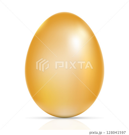 Big realistic golden chicken egg with shadow on white background - Vector 128041597