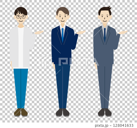 Businessman: Full body: Greetings and explanations: Flat design 128041633