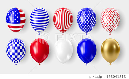Realistic 3D balloons in USA colors and flags 128041818