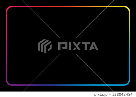 Rainbow Border: Vibrant gradient frame illuminating a black rectangular space. 128042454