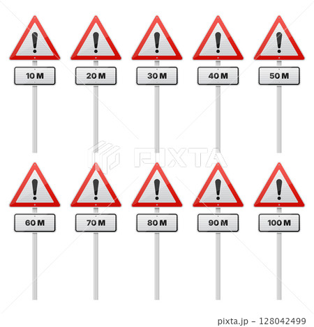 Warning Signs: A Sequence of Alert Markers with Distance Indicators 128042499