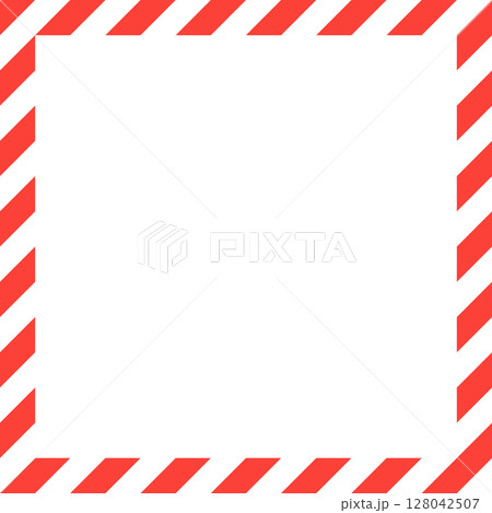 Red and white striped border framing a blank white space with angled stripes. 128042507