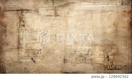 Old newspaper. Aged brown paper grunge vintage texture. Overlay template background Old newspaper. Aged brown paper grunge vintage texture. Overlay template background 128042562