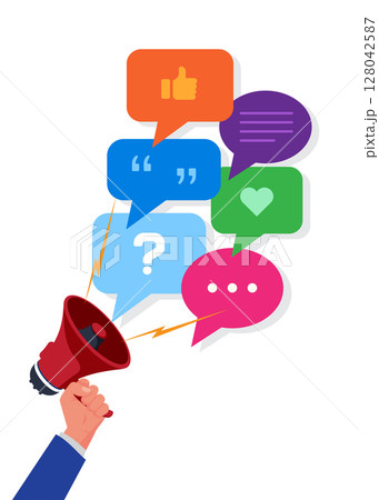 Megaphone with speech bubbles stock illustration Megaphone with speech bubbles stock illustration 128042587