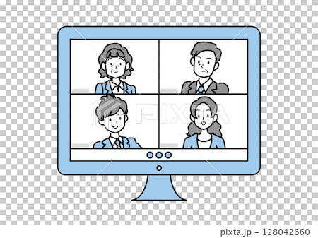 オンラインで会話をする老若男女のイラスト素材2 128042660
