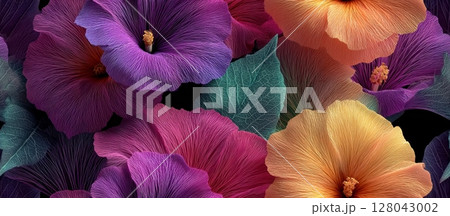 Vibrant Seamless Background of Colorful Flowers with Modern Design Vibrant Seamless Background of Colorful Flowers with Modern Design 128043002