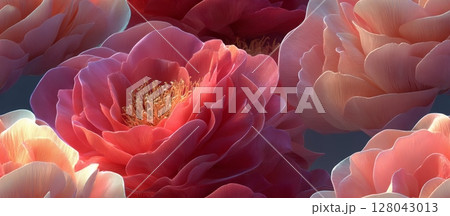 Soft Abstract Floral Ornament Featuring Beautiful Rose Blooms Soft Abstract Floral Ornament Featuring Beautiful Rose Blooms 128043013