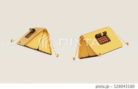 Cartoon Style Yellow Camping Tent. 3D Rendering.  128043180