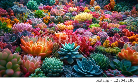 Vibrant Succulent Garden from a Top Down View with a Peaceful Atmosphere 128043196