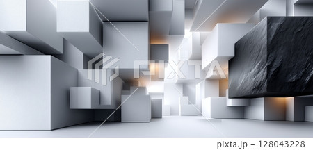 Clean White Gradient Backdrop with Floating 3D Cubes for Design Clean White Gradient Backdrop with Floating 3D Cubes for Design 128043228