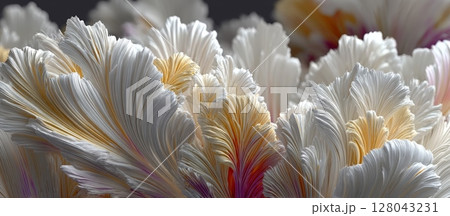 Delicate White Feathered Texture with Soft Brush Strokes on Clear Background 128043231