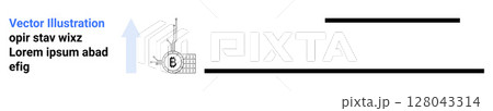 Battery charging process symbol in black and white, vertical arrow, black lines. Ideal for tech presentations, energy blogs, educational materials, user guides, infographics, marketing visuals 128043314