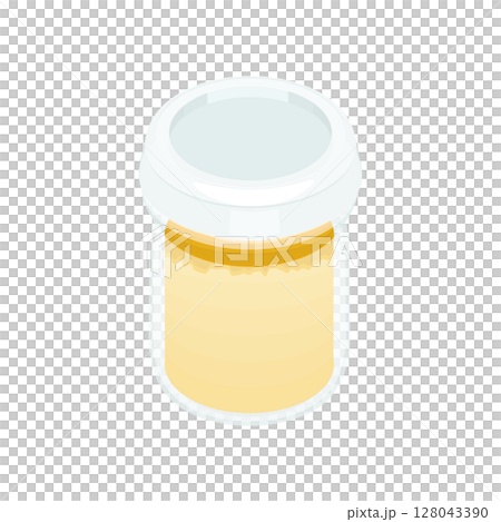 Illustration material: Mango pudding in a jar. With a lid. 128043390