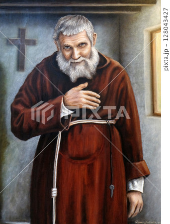Saint Leopold Mandic painting in St. Leopold Mandic church in Zagreb, Croatia Saint Leopold Mandic painting in St. Leopold Mandic church in Zagreb, Croatia 128043427