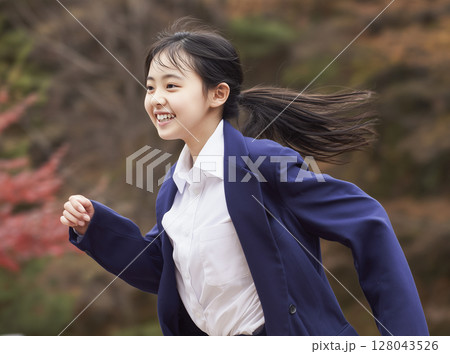 AI生成画像　走る女子高生 128043526
