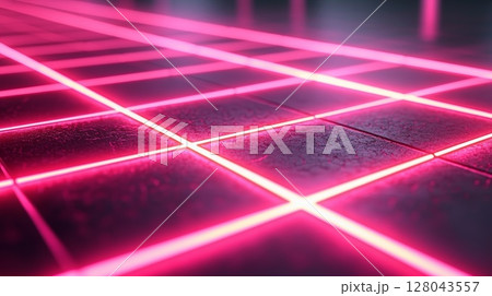 Futuristic Abstract Grid Background with Neon Glow and Peaceful Atmosphere 128043557