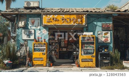 Trendy Urban District Boutique Shops with Peaceful Atmosphere and Unique Decor 128043563