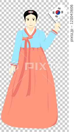 Illustration of a Korean woman in a beautiful national costume Illustration of a Korean woman in a beautiful national costume 128043606