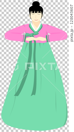 Illustration of a Korean woman in a beautiful national costume Illustration of a Korean woman in a beautiful national costume 128043607