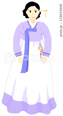 Illustration of a Korean woman in a beautiful national costume 128043608