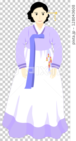 Illustration of a Korean woman in a beautiful national costume 128043608