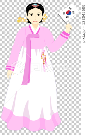 Illustration of a Korean woman in a beautiful national costume 128043609
