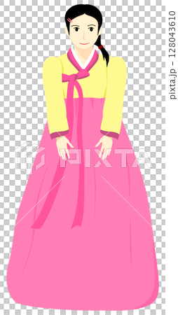 Illustration of a Korean woman in a beautiful national costume 128043610