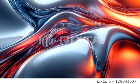 Abstract Mirrored Surface of Reflective Waves in Peaceful Tones of Red and Blue Abstract Mirrored Surface of Reflective Waves in Peaceful Tones of Red and Blue 128043637