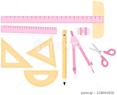 School Stationery Set with Geometric Ruler Set, Protractor, Compass, Pencil, Scissors, and Eraser School Stationery Set with Geometric Ruler Set, Protractor, Compass, Pencil, Scissors, and Eraser 128043850