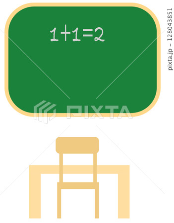 Blackboard and Children's School Desk with Chair in classroom 128043851