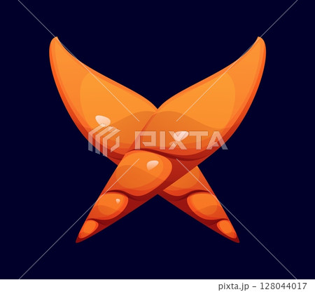Ocean seashell cartoon font letter X. Coral reef conch typeset letter, sea shell vector kids ABC font element. Ocean spiral mussels cartoon type symbol or English alphabet typeface sign 128044017