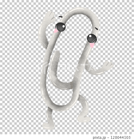 Kawaii Watercolor a paper clip dancing Back to School Art Supplies Illustration for Kids, Crafts, Classrooms, Planners, and Scrapbooking 128044103