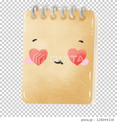 Cute Kawaii a note pad with heart eyes Watercolor back to School Art Supplies Illustration for Kids and Crafts 128044116