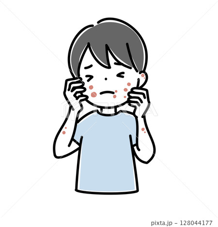 発疹で辛い子供のイラスト 128044177