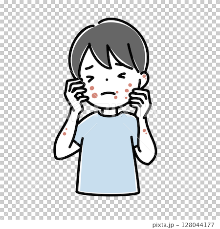 発疹で辛い子供のイラスト 128044177