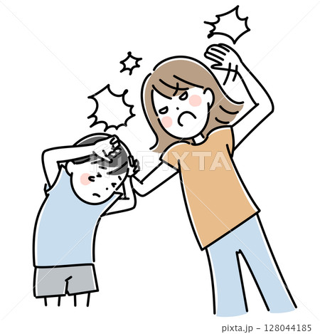 子供を叩く母親のイラスト 子供を叩く母親のイラスト 128044185