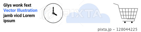 Cloud with a shopping cart and clock symbolizing storage, time management, and e-commerce. Ideal for technology, time efficiency, online shopping, digital marketing, cloud services, productivity Cloud with a shopping cart and clock symbolizing storage, time management, and e-commerce. Ideal for technology, time efficiency, online shopping, digital marketing, cloud services, productivity 128044225