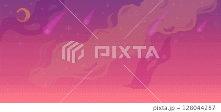 Colorful sky displaying stars, comets and clouds in a gradient backdrop transitioning from purple to pink. Ideal for fantasy themes, digital art, backgrounds, sci-fi concepts, dreamscapes. Abstract Colorful sky displaying stars, comets and clouds in a gradient backdrop transitioning from purple to pink. Ideal for fantasy themes, digital art, backgrounds, sci-fi concepts, dreamscapes. Abstract 128044287