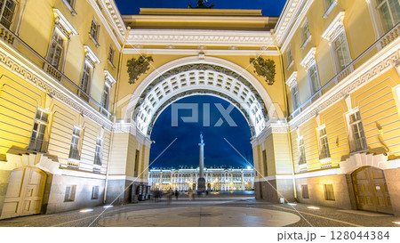 View of the Alexander Column through the arch of the General Staff timelapse hyperlapse. View of the Alexander Column through the arch of the General Staff timelapse hyperlapse. 128044384