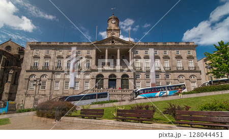 The Palacio da Bolsa timelapse hyperlapse. Stock Exchange Palace is a historical building in Porto, Portugal The Palacio da Bolsa timelapse hyperlapse. Stock Exchange Palace is a historical building in Porto, Portugal 128044451