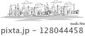 hand drawn city sketch.,doodle style 128044458