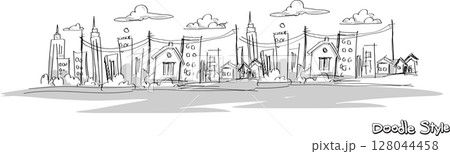 hand drawn city sketch.,doodle style hand drawn city sketch.,doodle style 128044458