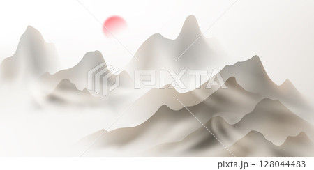 Modern design vector illustration of beautiful Chinese ink landscape painting. 128044483