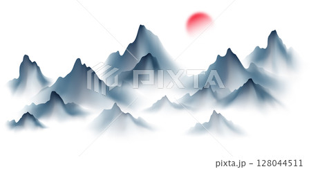 Modern design vector illustration of beautiful Chinese ink landscape painting. 128044511
